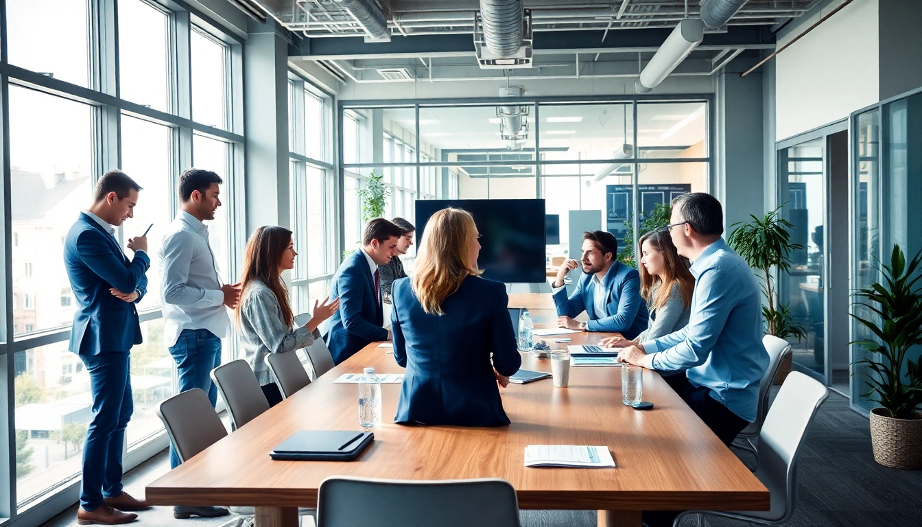 Professionals collaborating in an office, illustrating Headhunter Köln's expertise.