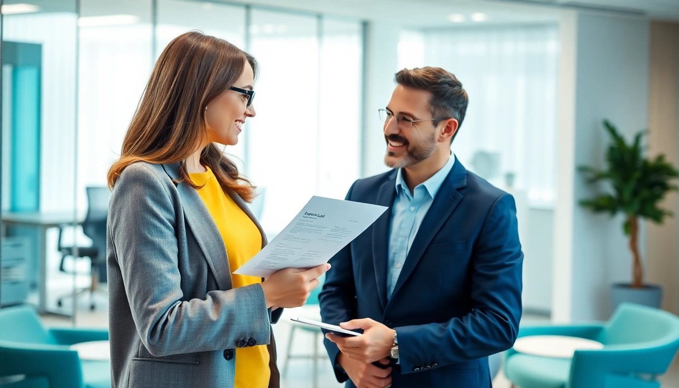 Interaktive Komponente zur Personalvermittlung: Ein Bewerber übergibt einen Lebenslauf.
