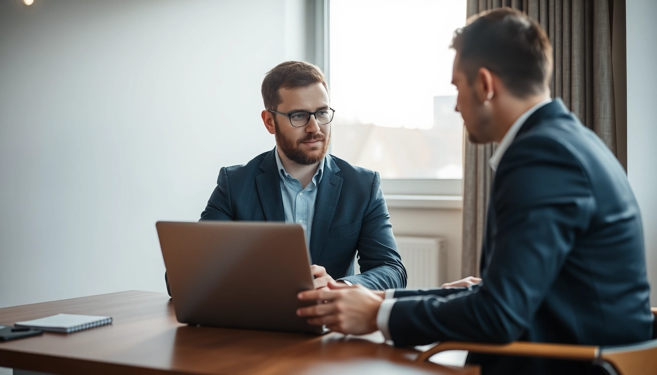 Headhunter Erfurt spricht professionell mit einem Kunden am Laptop in einem modernen Büro.