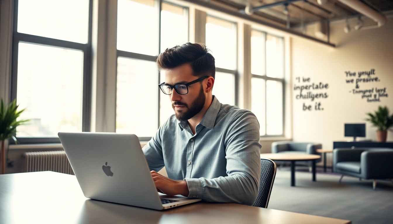 Headhunter arbeitet konzentriert an seinem Laptop in einem modernen Büro.
