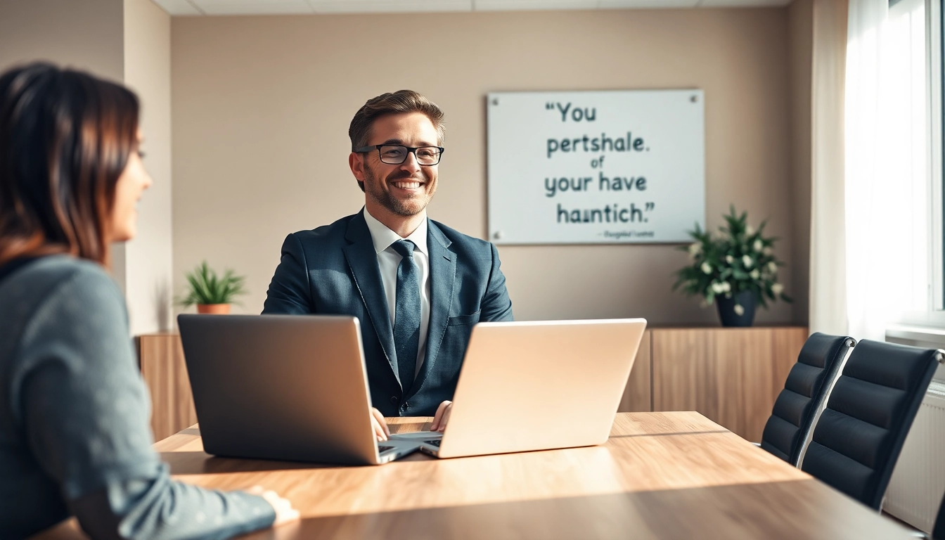 Headhunter Pflegekräfte diskutieren Chancen mit einer Pflegekraft in modernem Büro.