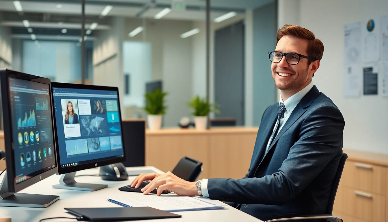 Headhunter IT arbeitet professionell an einem Computer im modernen Büro.