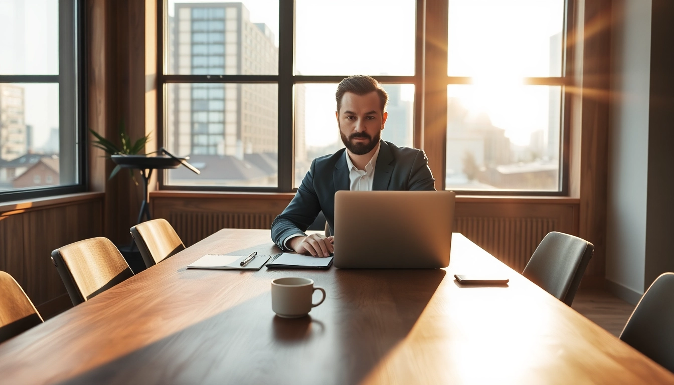 Headhunter Gastronomie beim Arbeiten in einem modernen Büro mit Laptop und Notizen.