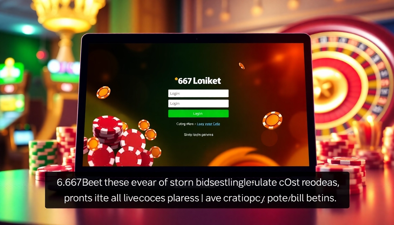 Effortlessly access your gaming experience with 667bet Login on a stylish laptop amidst exciting casino visuals.