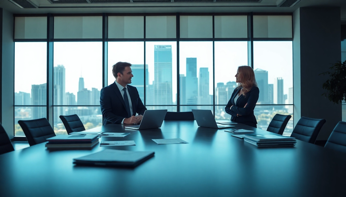 Headhunter IT berät einen Kandidaten in einem modernen Büro mit bedrijfsigen Details.