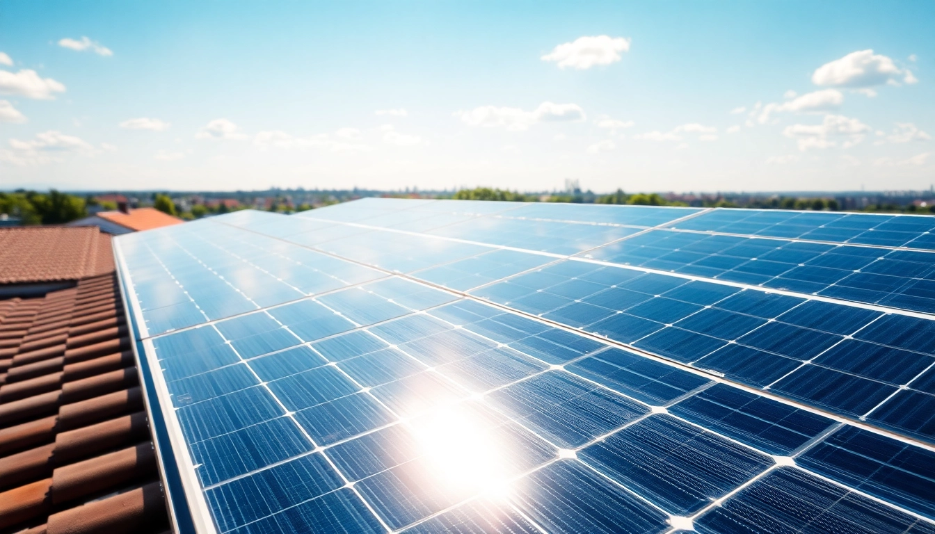 PV Anlagen Wien installation on a rooftop under clear blue sky, showcasing renewable energy efficiency.